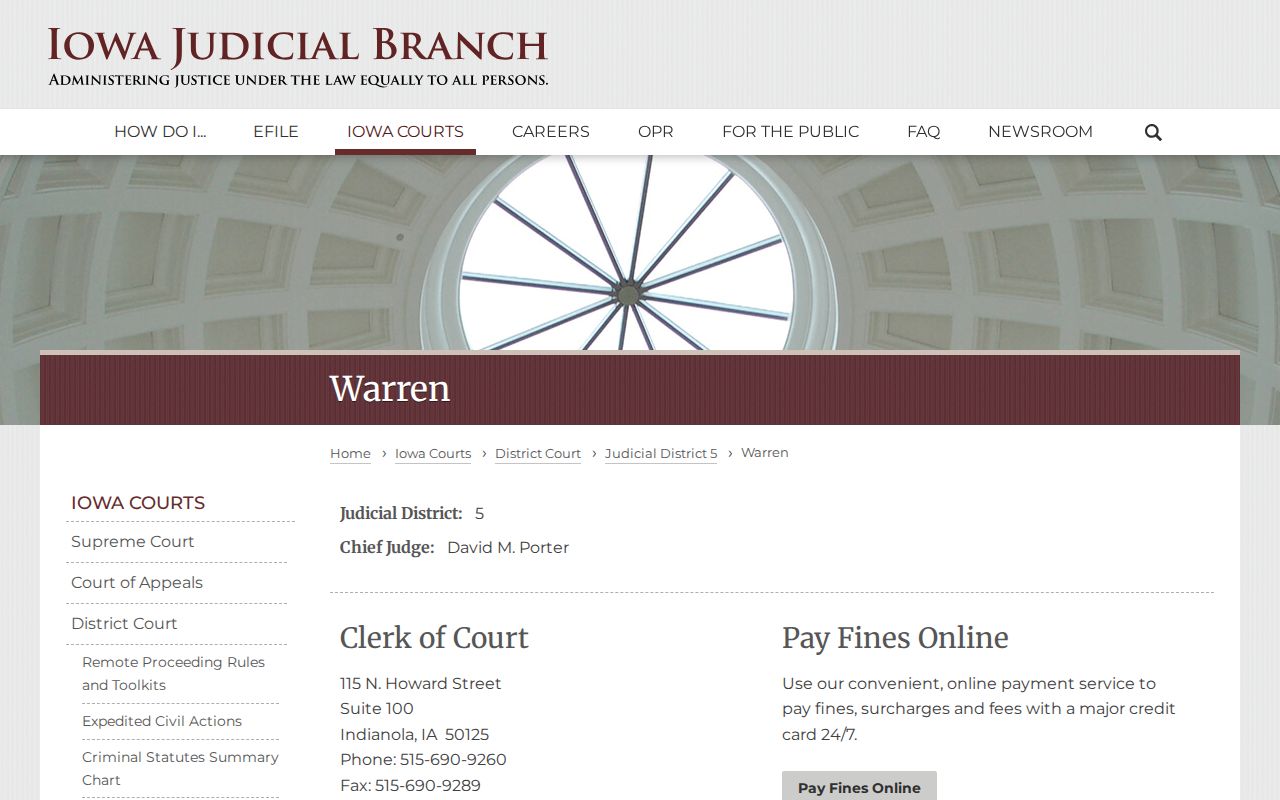 Warren County warrant records and Iowa District Court information