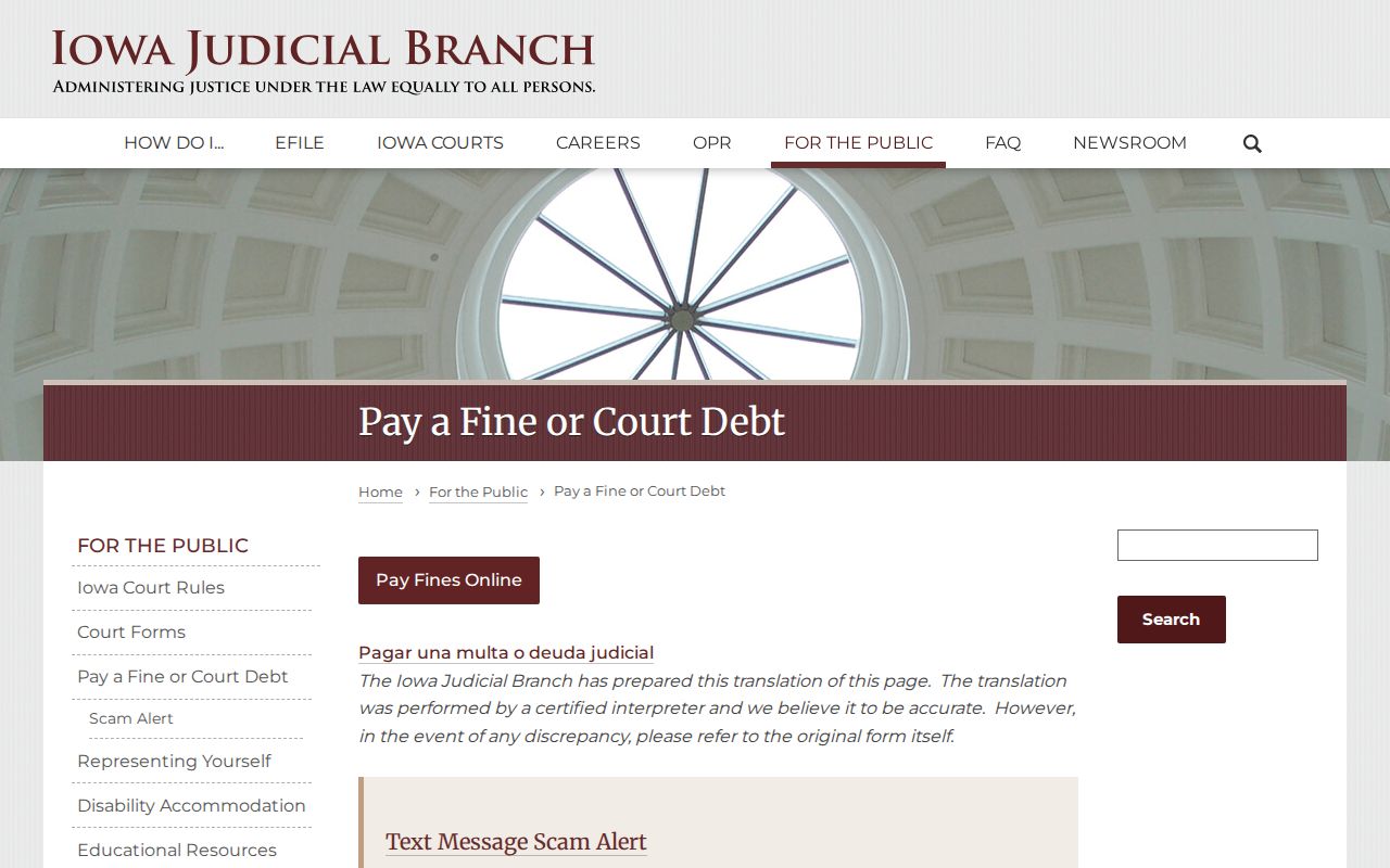 Official Iowa court payment route for a Warren County traffic case