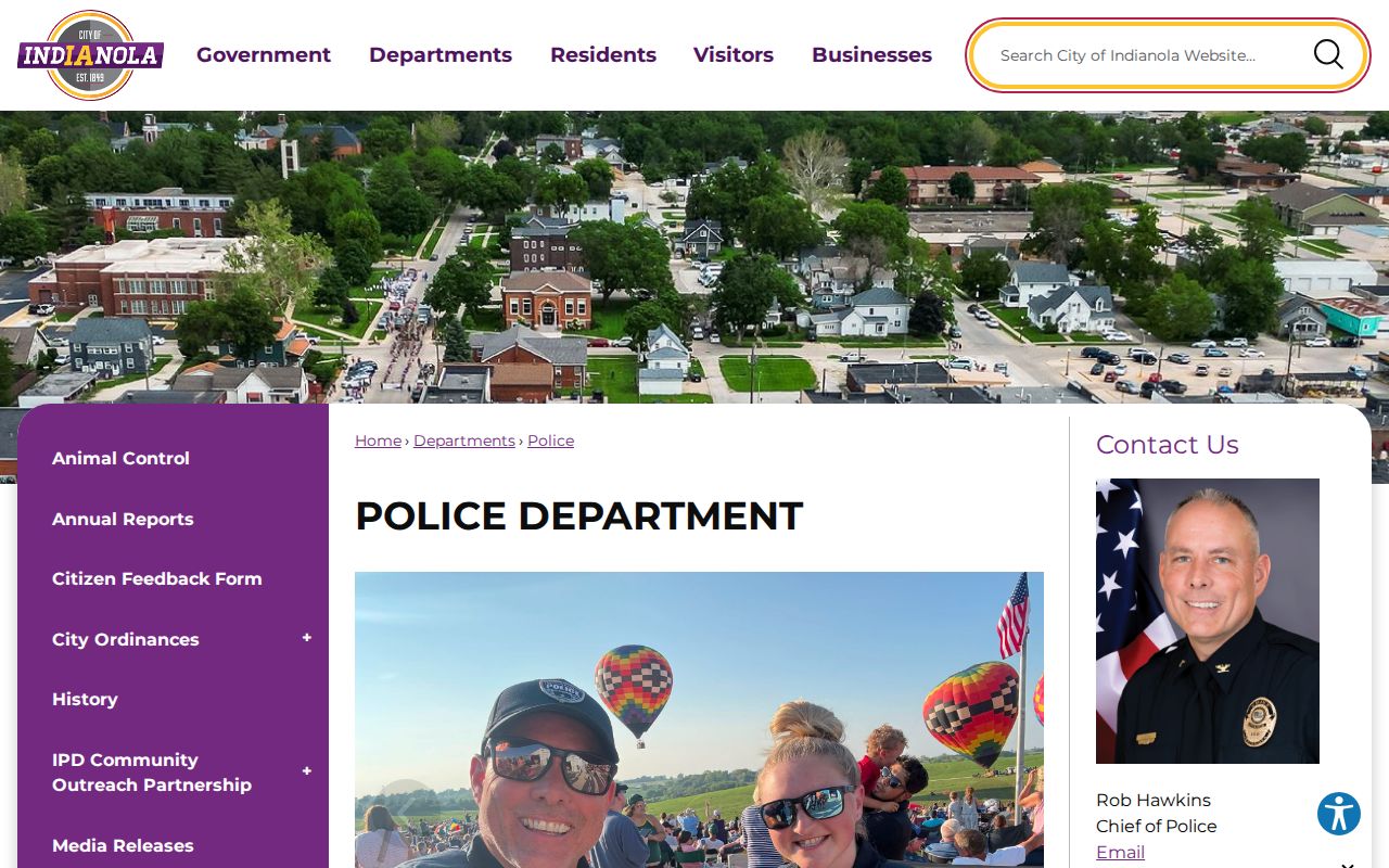 Indianola warrant records routing through the official Indianola Police page