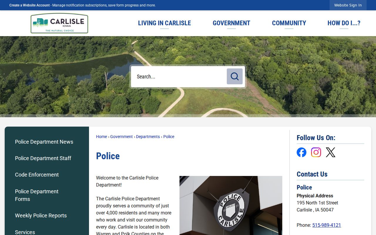 Carlisle Police contact page for local warrant record routing